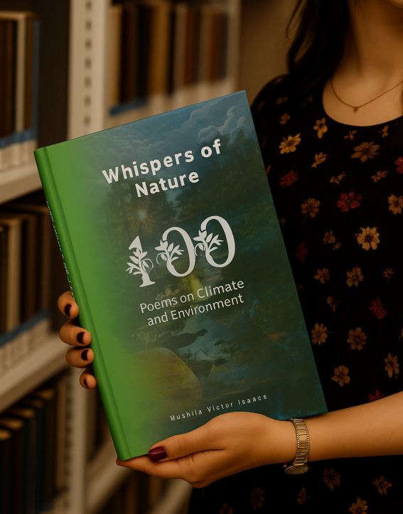 An environmental steward holding Whispers of Nature book