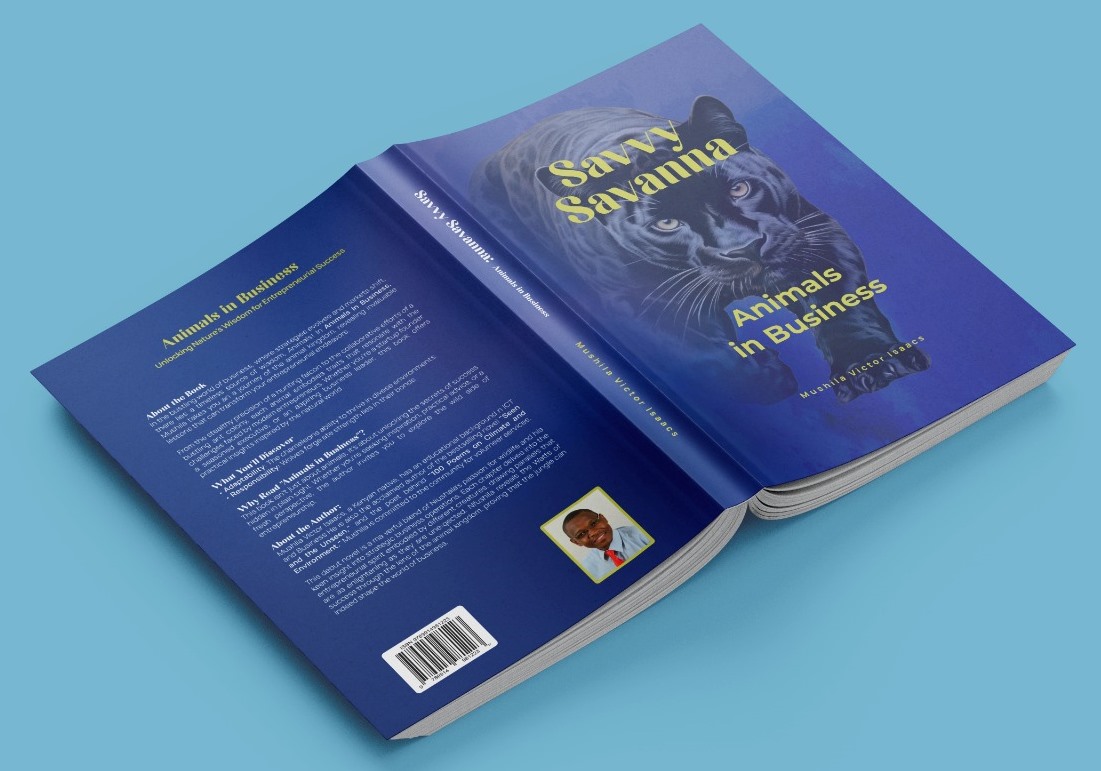 Cover illustration: Savvy Savanna - animals in business; lion, chameleon, elephant and savanna sunset